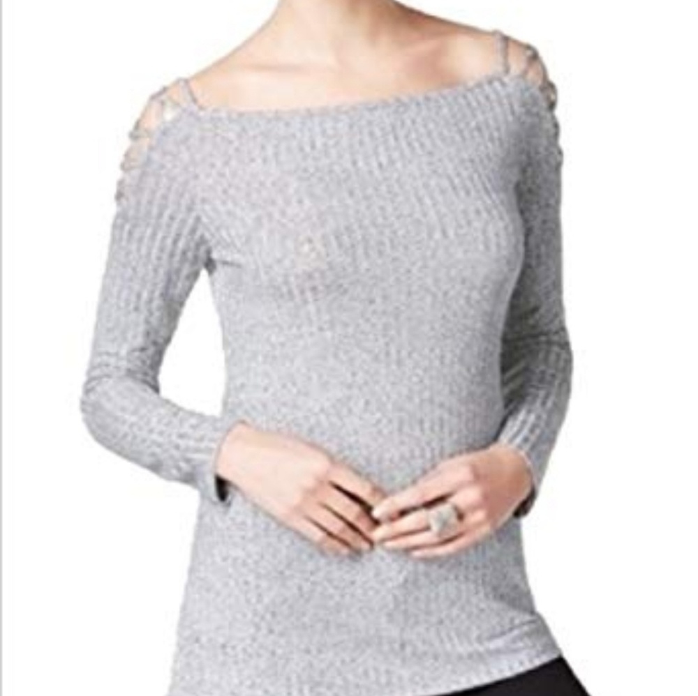 NWT Bar III Ribbed Lattice-Detail Top